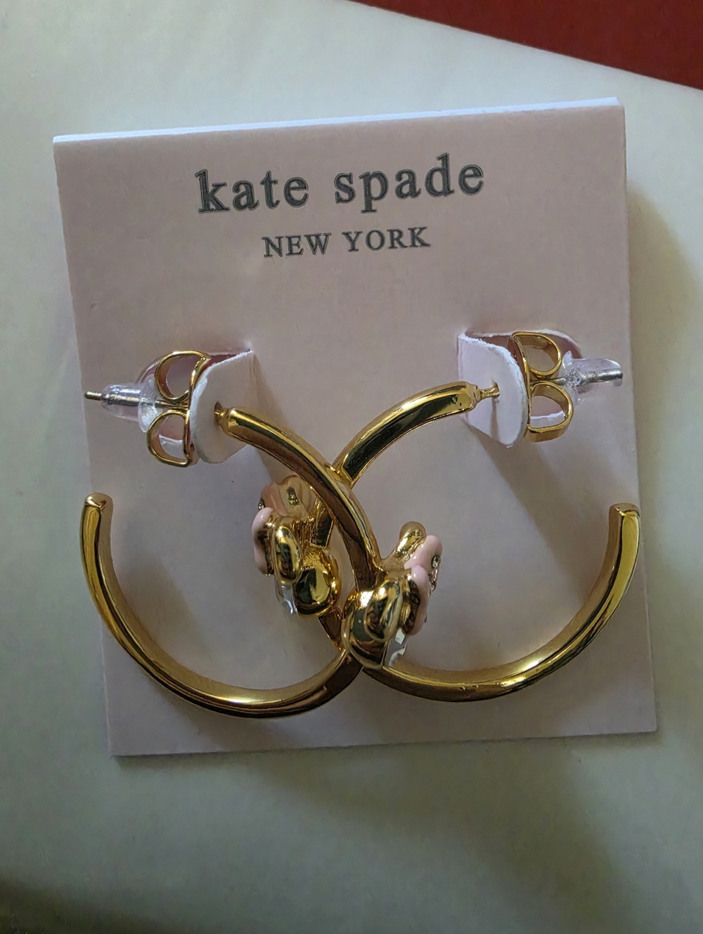 kate spade Gold Hoop Minnie Mouse Earrings with Pink Bow and Crystal